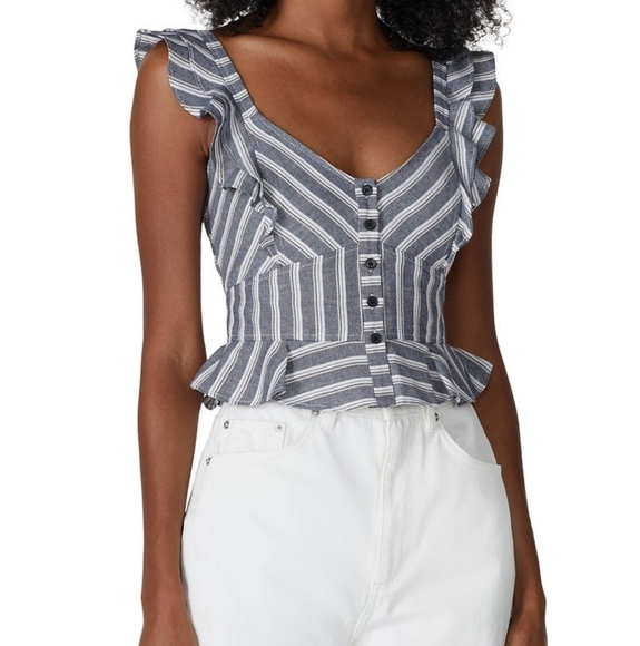 Marissa Webb Collective Blue striped button up crop top multiple sizes - Picture 1 of 8